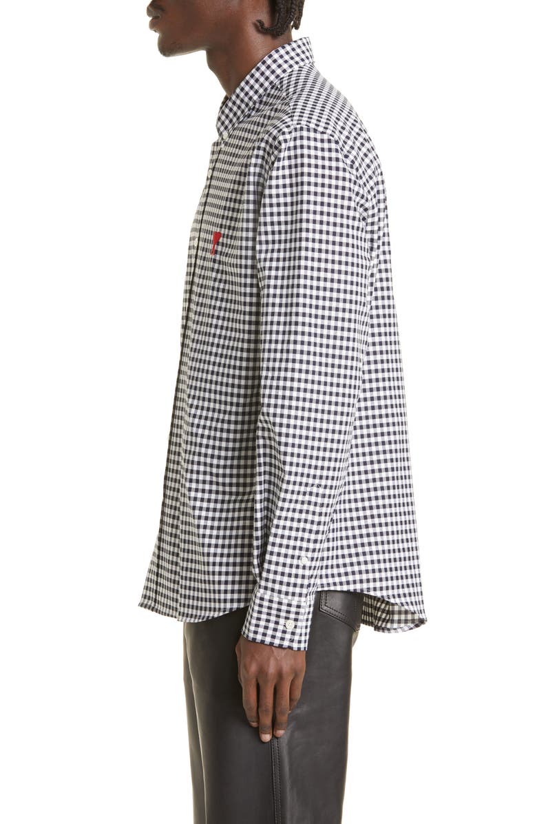 AMI PARIS Ami De Coeur Embroidered Gingham Button-Down Shirt, Alternate, color, 