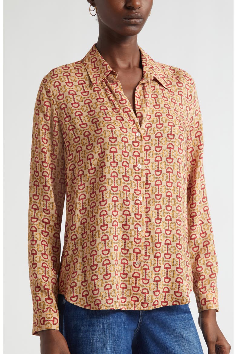 Holly Print Button-Up Shirt, Alternate, color, MULTI ALLOVER HORSE BIT