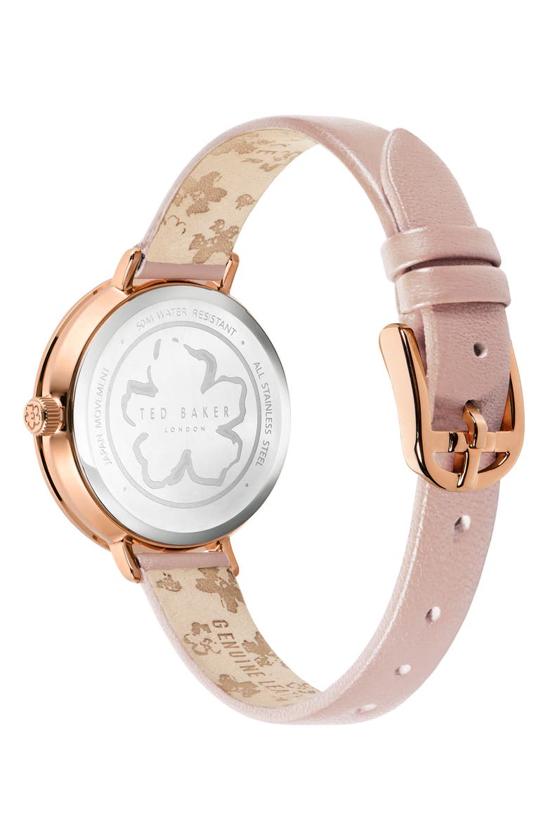 Ted Baker London Ammy Magnolia 3H Leather Strap Watch, 34mm, Alternate, color, Rose Gold/ Silver/ Pink