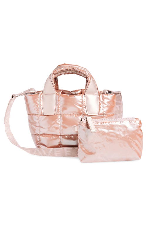 Veecollective Mini Porter Water Resistant Quilted Recycled Nylon Tote In Gin Fizz Metallic