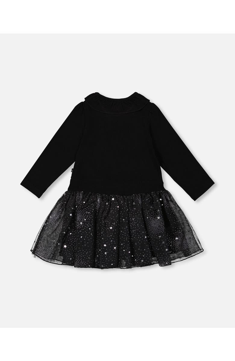 Deux par Deux Bi-Material Dress with Glittering Skirt, Main, color, Black