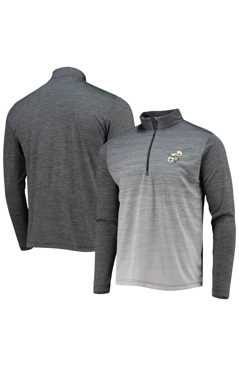 ANTIGUA Men's Antigua Black/Heathered Gray New Orleans Saints Throwback Cycle Quarter-Zip Jacket, Main, color, Black