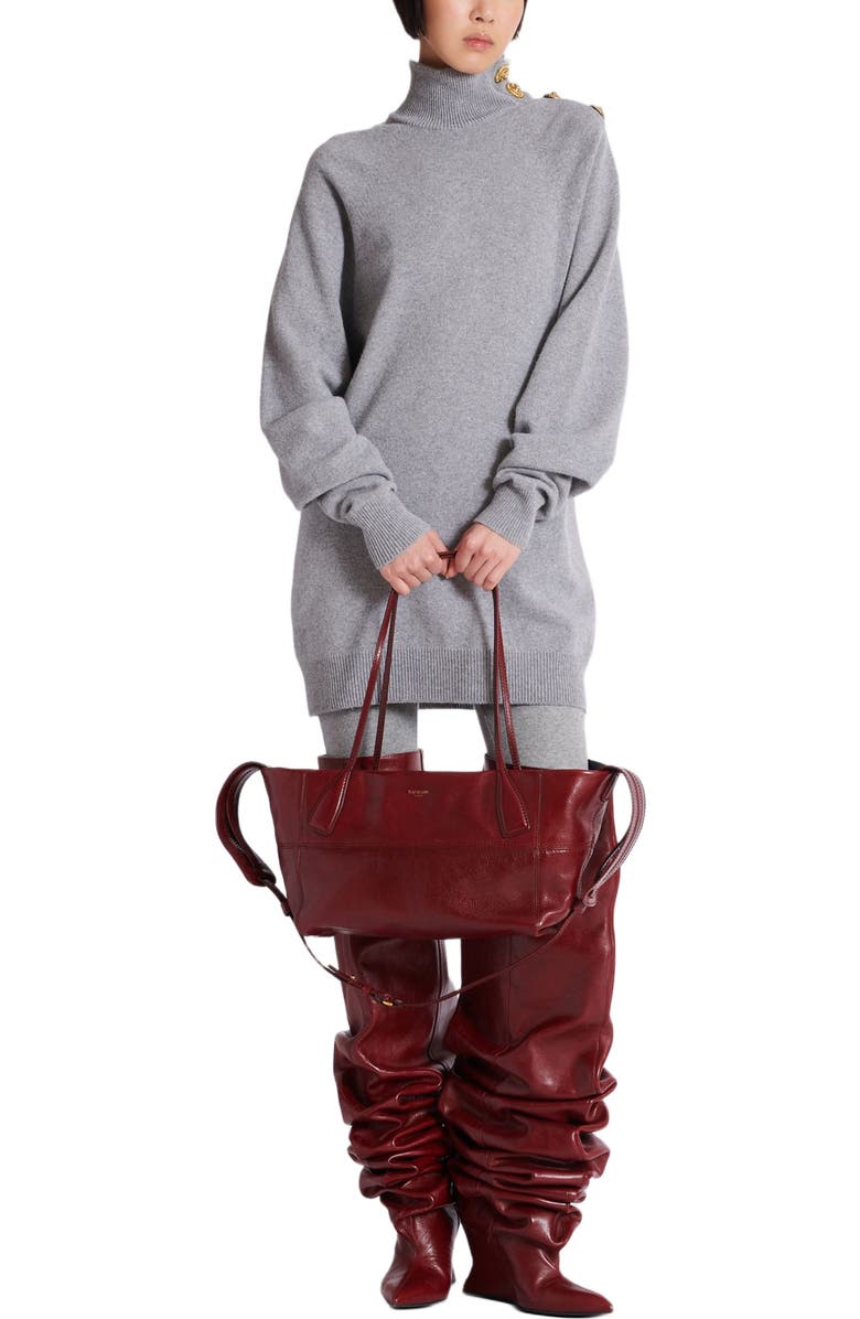 Balmain Small Track Zips Calfskin Tote Bag In Brown, Alternate, color, Brown