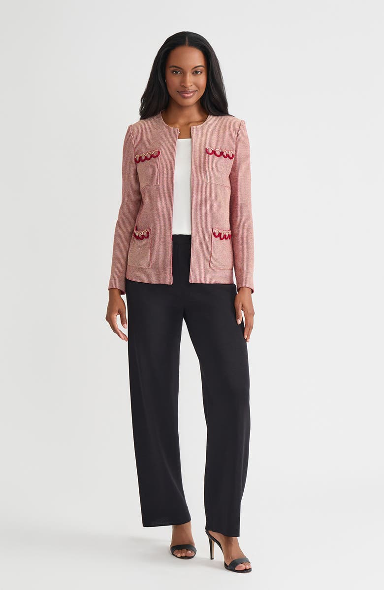 Misook Hertiage Lurex Ring Trim Knit Jacket, Alternate, color, Scarlet Red/Gold