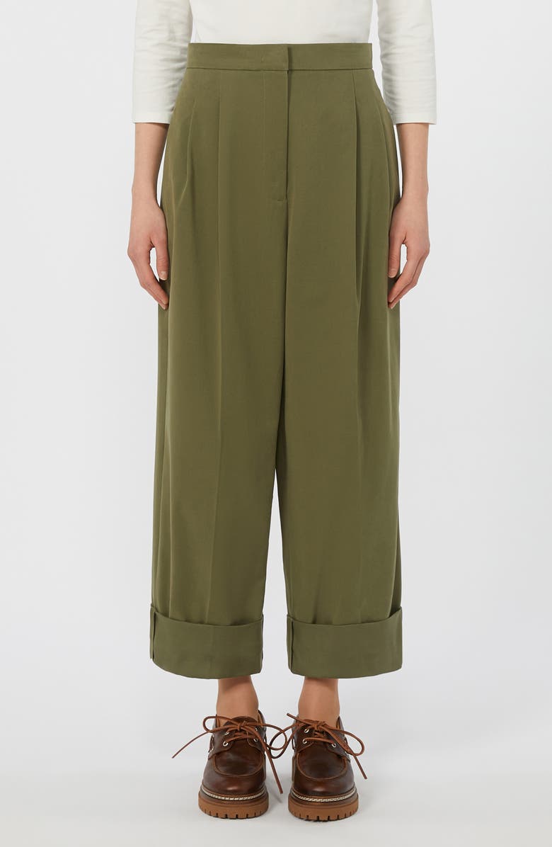 Weekend Max Mara Bronzo Pleated Cuff Pants, Main, color, Olive Green