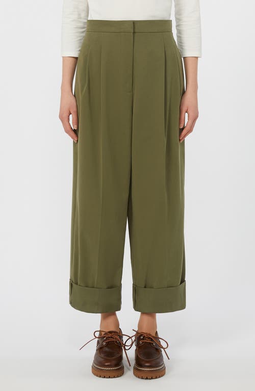 Weekend Max Mara Bronzo Pleated Cuff Pants In Green