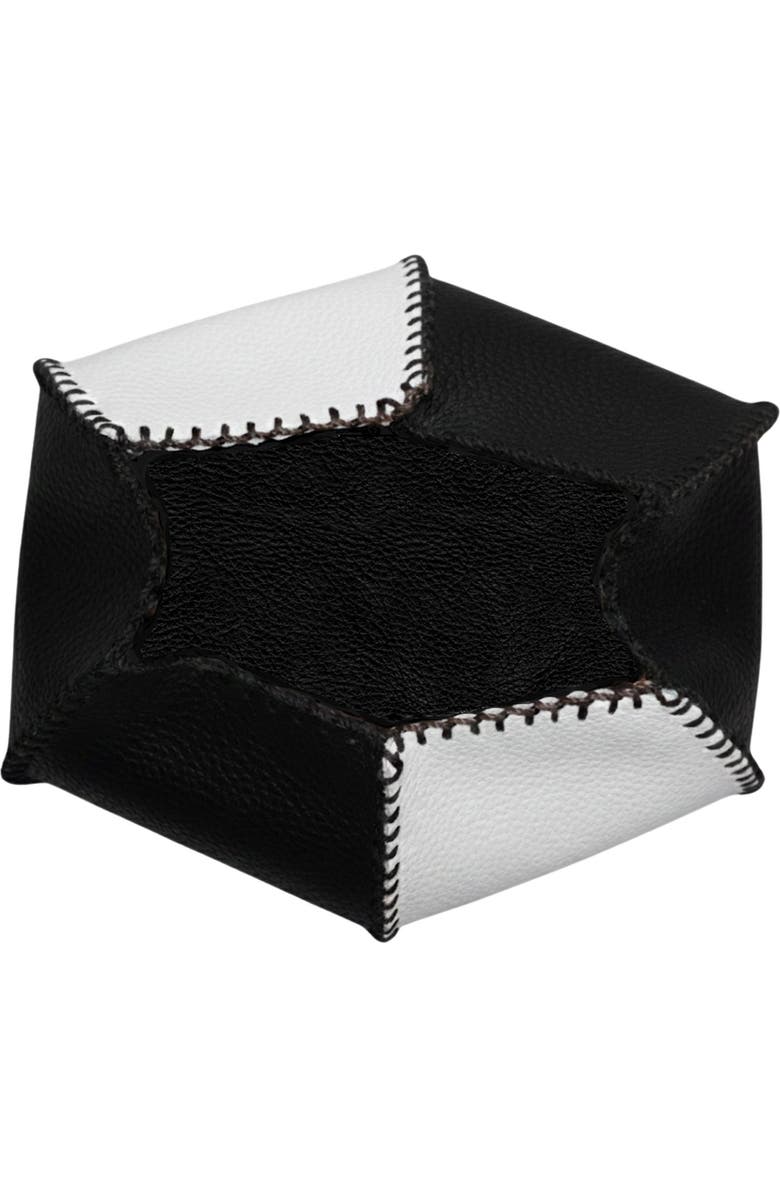 Carlos Falchi Mini Bucket Pouch Top Grain Leather Bag, Alternate, color, Black And White