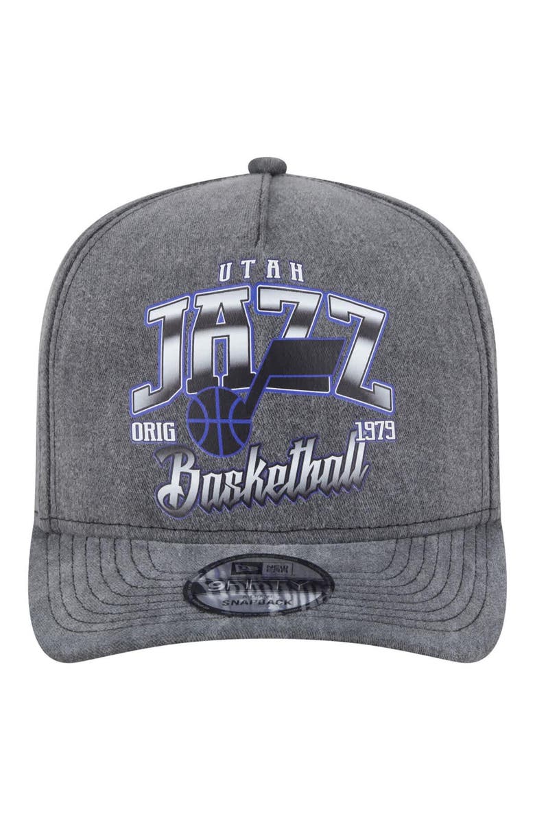 New Era Men's New Era Charcoal Utah Jazz Throwback Washed Pre-Curved 9FIFTY Snapback Hat, Alternate, color, Charcoal