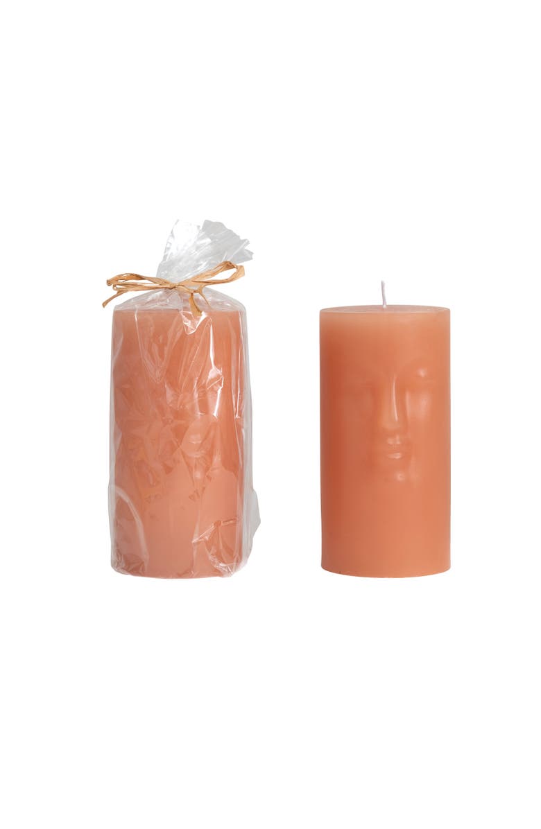 Storied Home Unscented Face Pillar Candle, Main, color, Pink