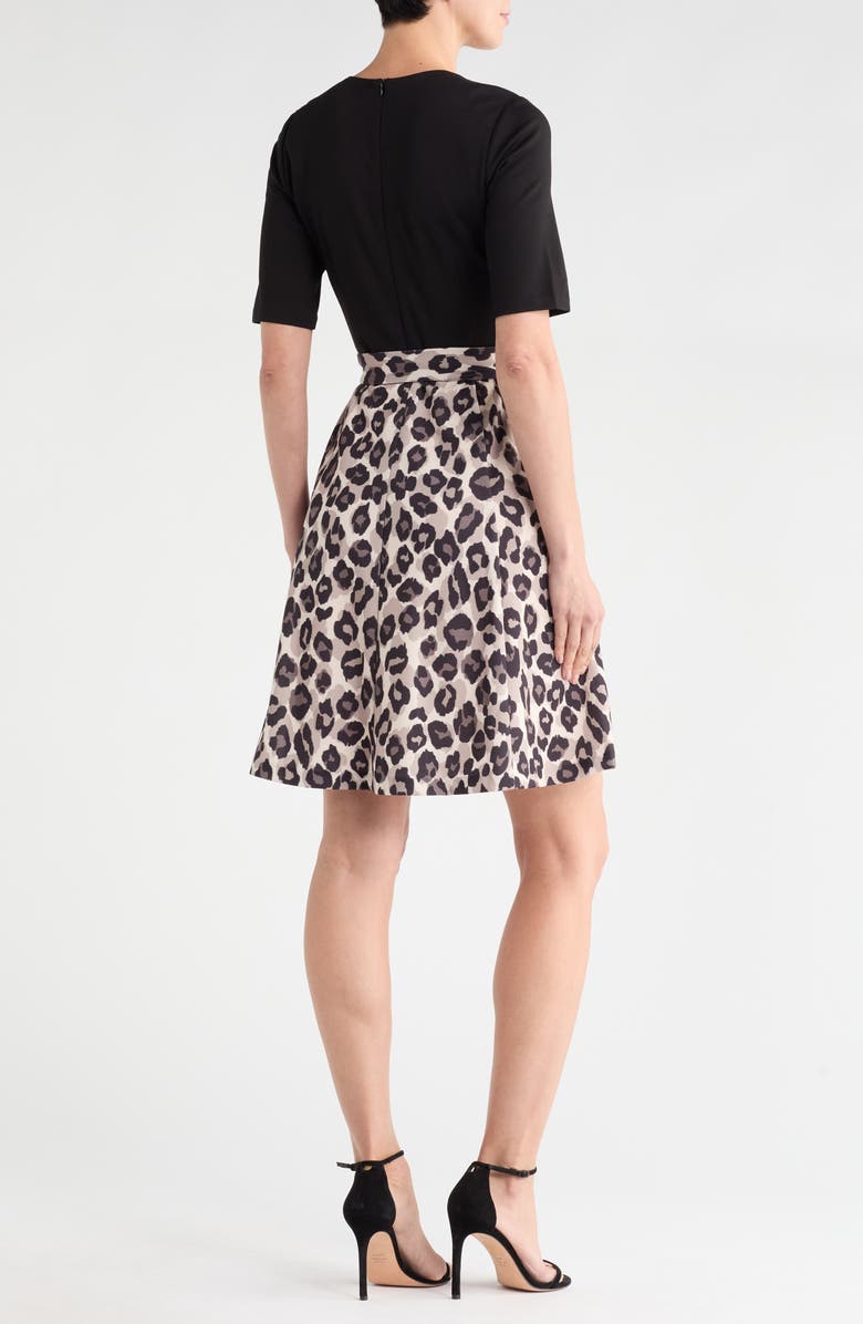 Eliza J Short Sleeve Fit & Flare Dress, Alternate, color, Leopard