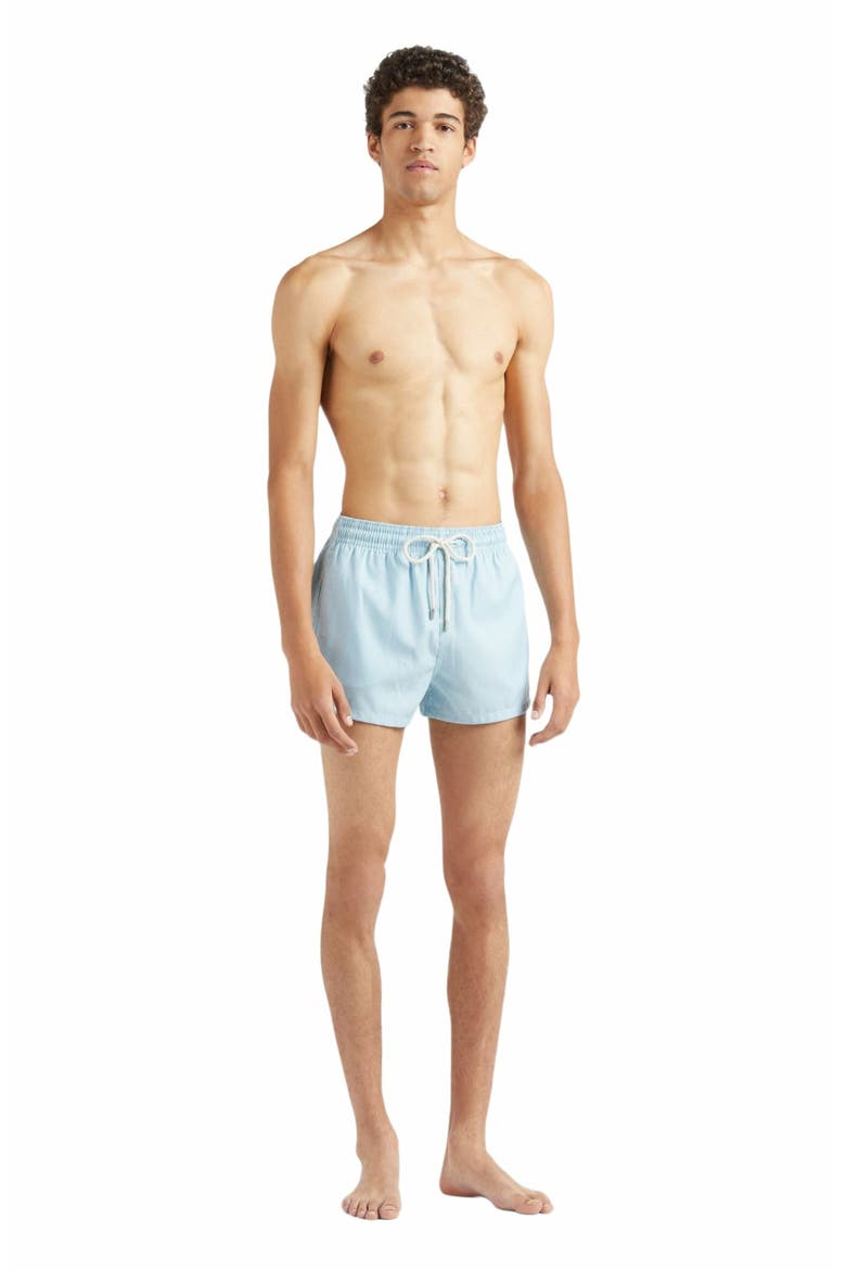 Men's Micro Rayures Tailoring Wool Swim Shorts, Main, color, TOPAZE BLEUE
