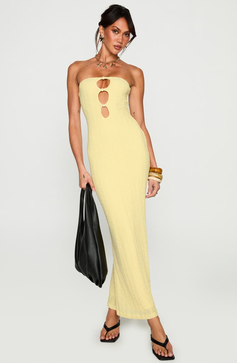 Princess Polly Saijana Strapless Maxi Dress, Alternate, color, Lemon