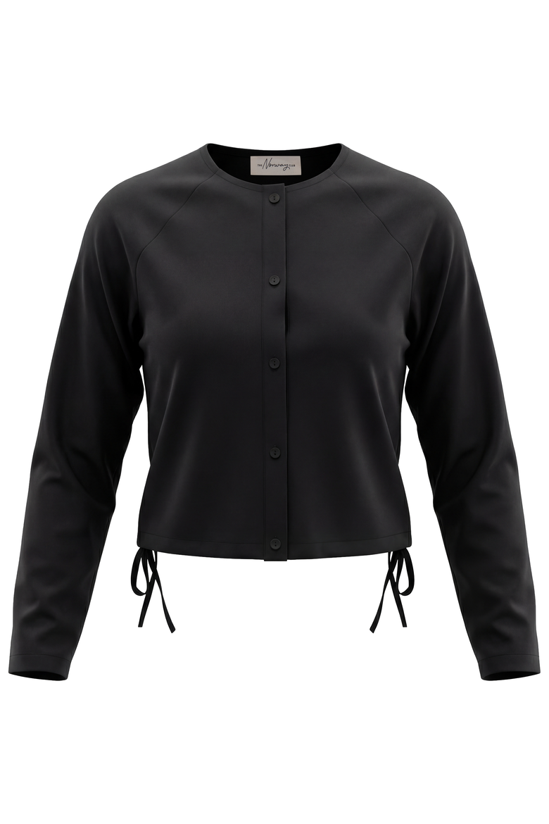 Cotton Cropped Tie Blouse, Main, color, Black