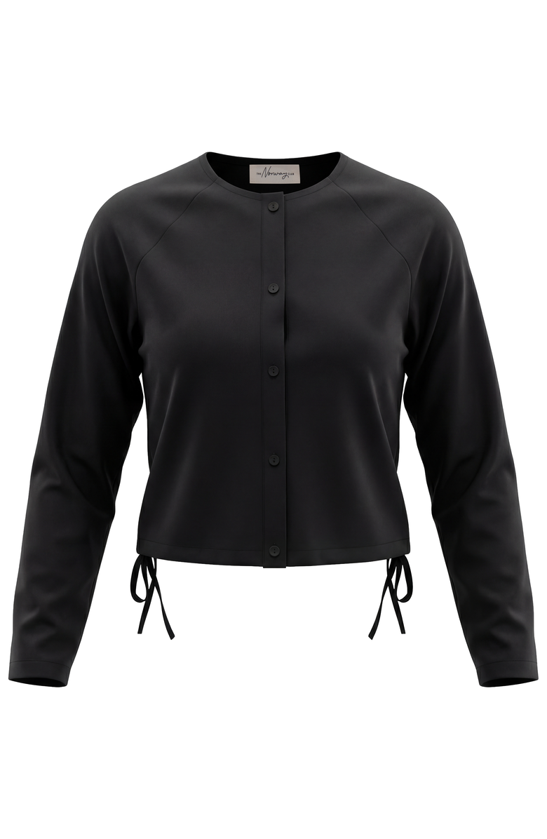 The Norway Club Cotton Side Tie Button Front Cropped Blouse, Main, color, Black