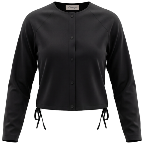 Cotton Side Tie Button Front Cropped Blouse