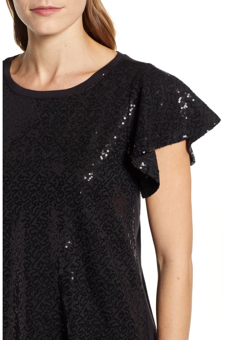 Gibson x Glam Squad Sequin Flutter Sleeve Top (Nordstrom Exclusive), Alternate, color, BLACK