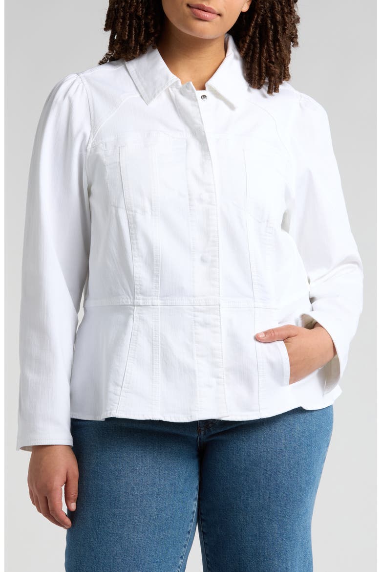 Peplum Denim Jacket, Alternate, color, OPTIC WHITE