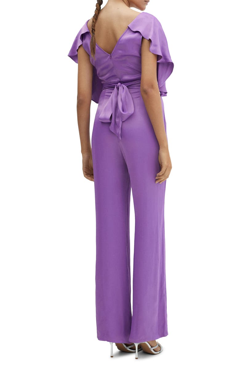 MANGO Ruffle Sleeve Satin Jumpsuit, Alternate, color, 