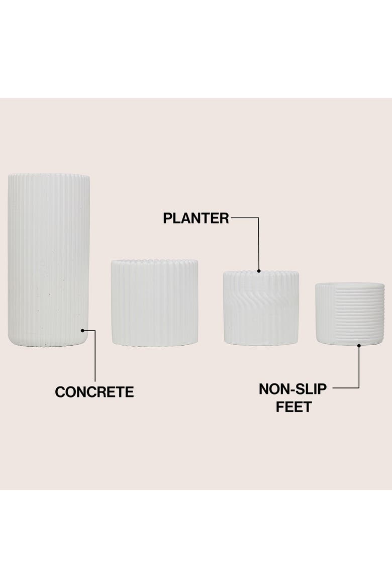 Noa Modern Minimalist Handmade Concrete Fluted Cylinder Planter Set, Alternate, color, White