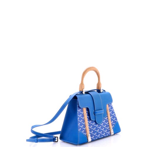 Pre-owned Goyard Goyard Saigon Top Handle Bag Coated Canvas With Leather Pm In Blue