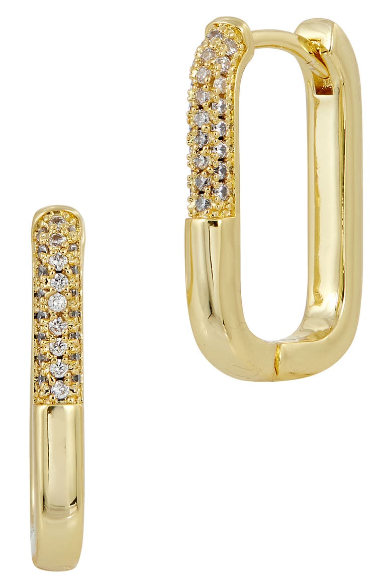 Pavé Cubic Zirconia Link Hoop Earrings, Main, color, GOLD