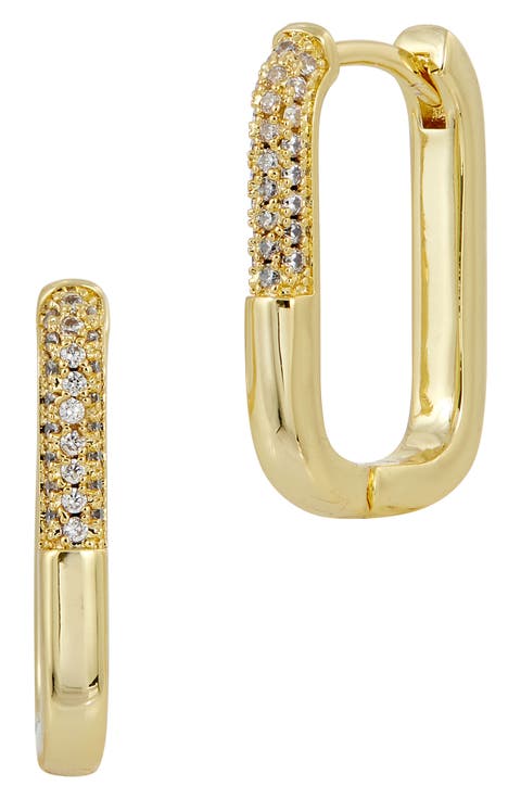 Pavé Cubic Zirconia Link Hoop Earrings
