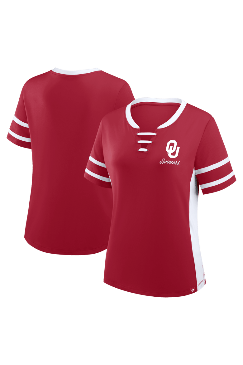 Women's Fanatics Crimson/White Oklahoma Sooners Be Fearless Athena Lace-Up T-Shirt, Main, color, Crimson
