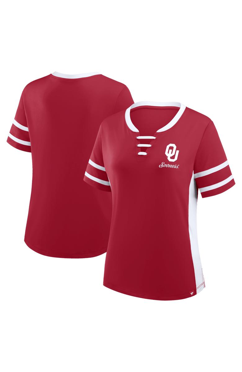 FANATICS Women's Fanatics Crimson/White Oklahoma Sooners Be Fearless Athena Lace-Up T-Shirt, Main, color, Crimson