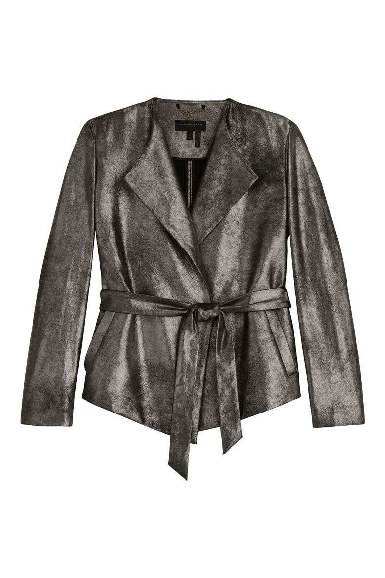 Metallic Tie Waist Blazer, Alternate, color, SILVER/ BLK
