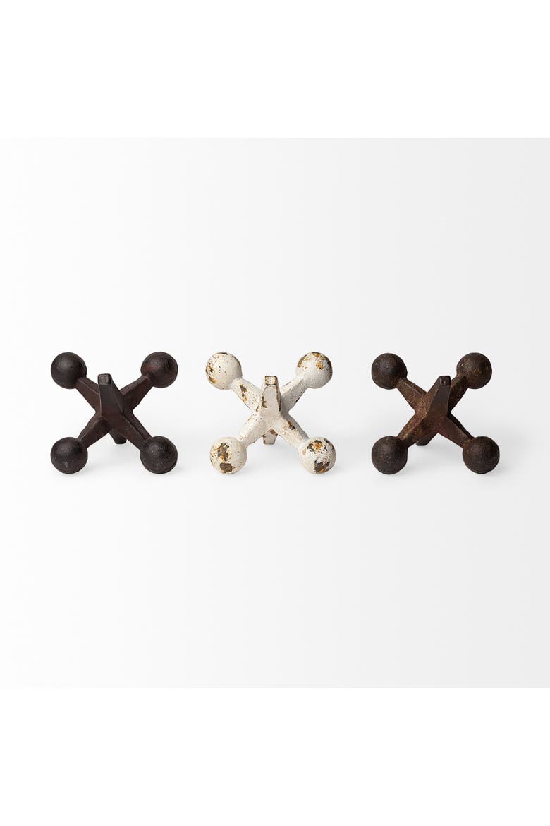 Jax Set of 3 8L x 7W Cast Iron Metal Jacks, Alternate, color, Brown
