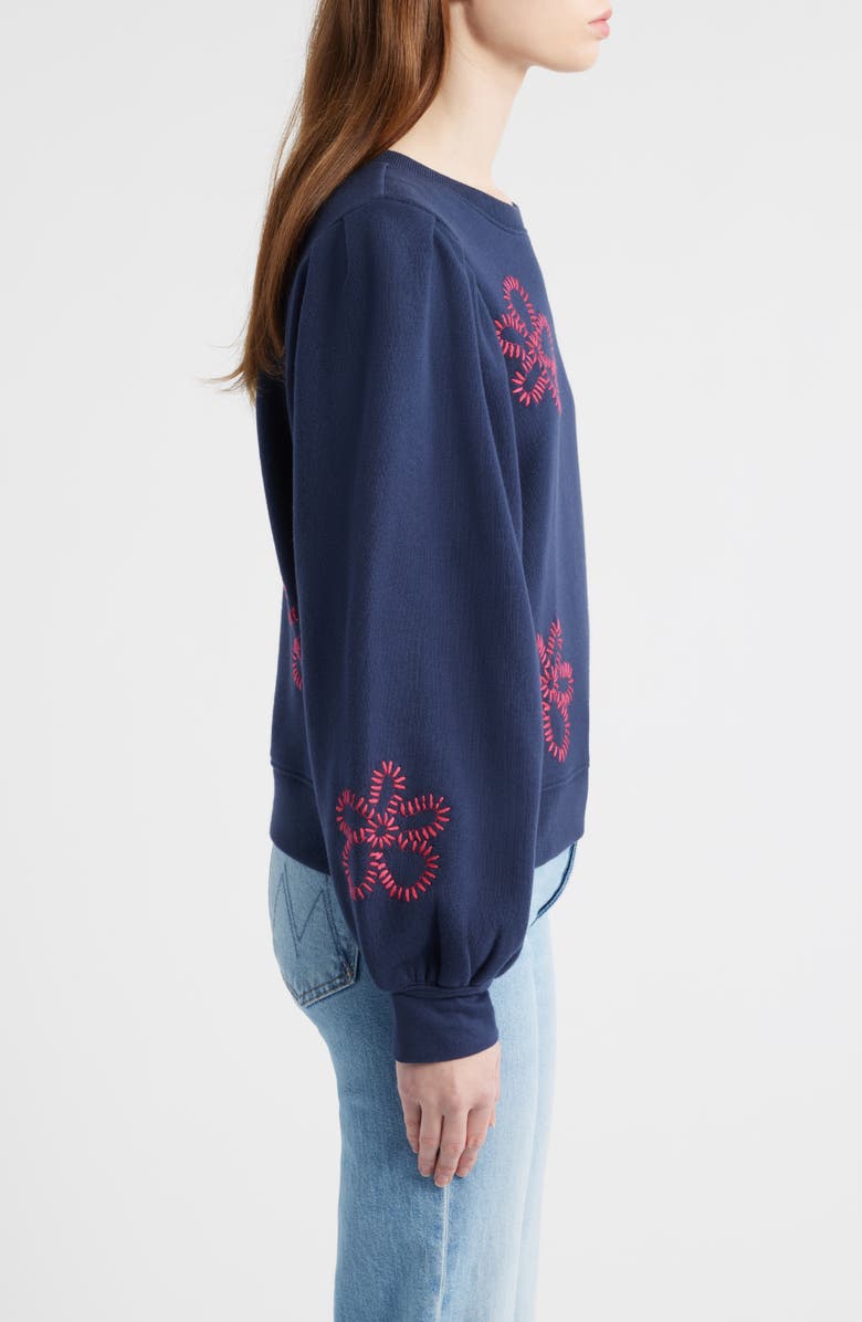 Rails Tiffany Floral Embroidered Balloon Sleeve Cotton Sweatshirt, Alternate, color, Navy