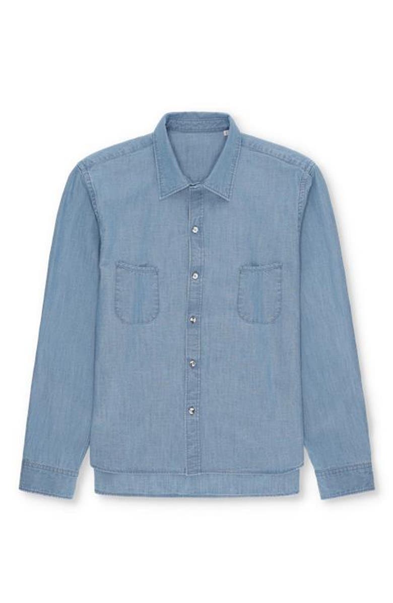 Fortela Liam Cotton Chest Pocket Shirt Stondato, Main, color, Light Blue