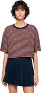 SANDRO Striped rhinestone T-shirt