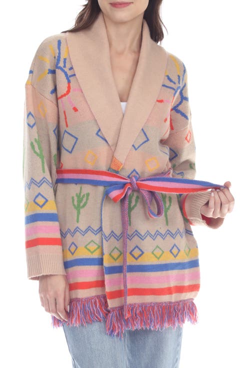 Fringe Tie Belt Wrap Cardigan