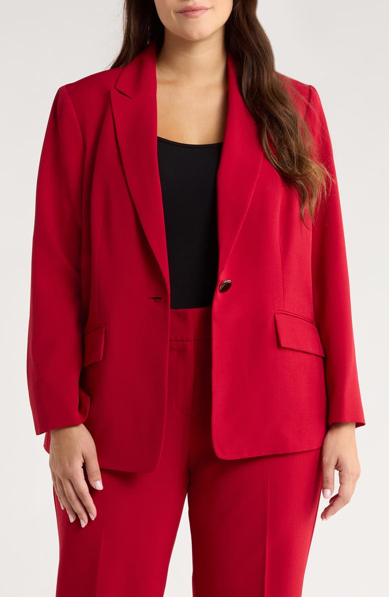 KASPER Peak Lapel One-Button Blazer, Main, color, Fire Red