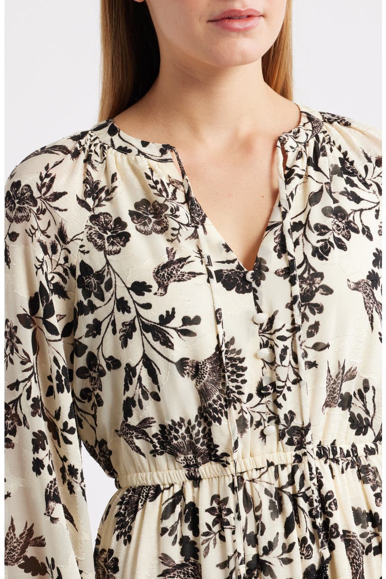 Floral Print Long Sleeve Dress, Alternate, color, SWAN WHITE/ ANNE BLACK