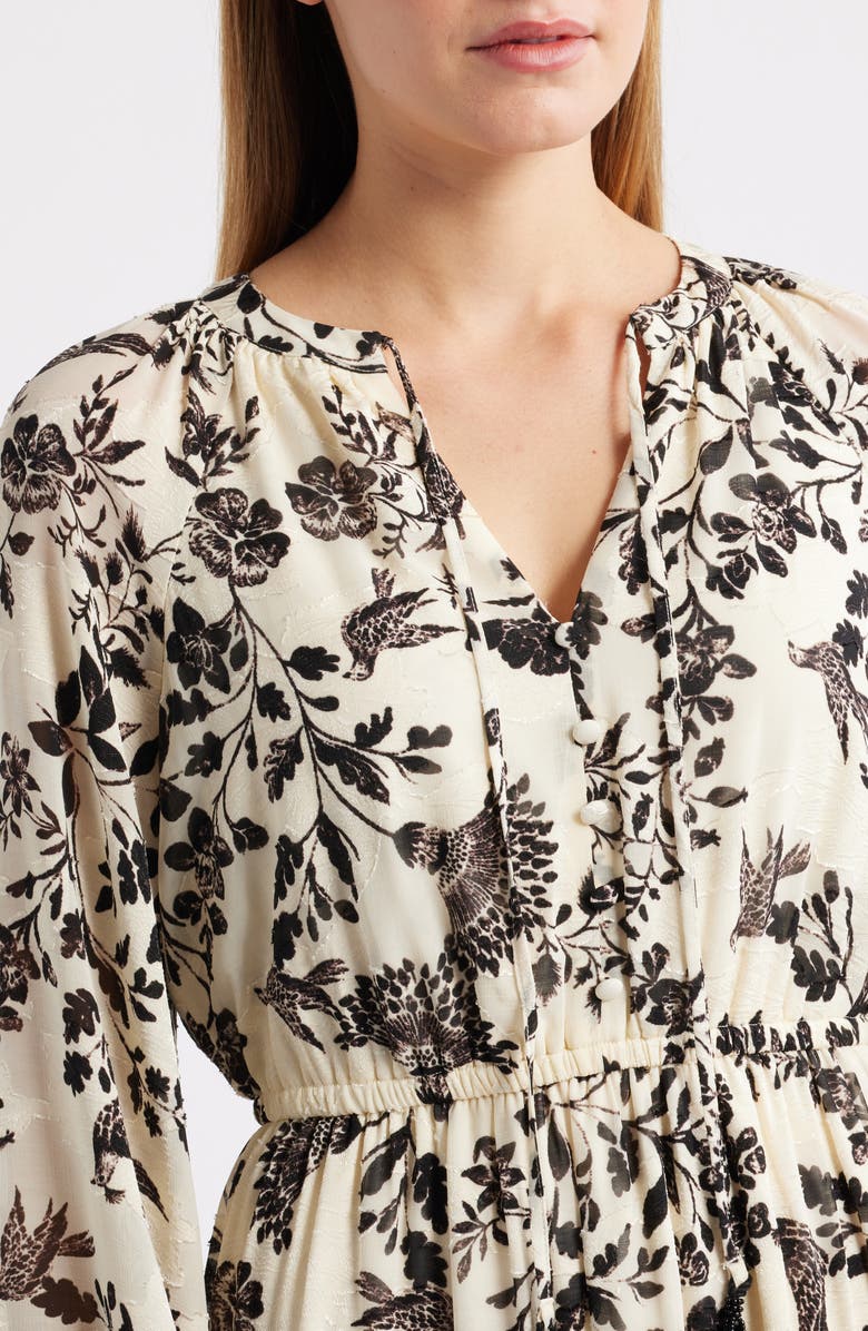 Anne Klein Floral Print Long Sleeve Dress, Alternate, color, Swan White/ Anne Black