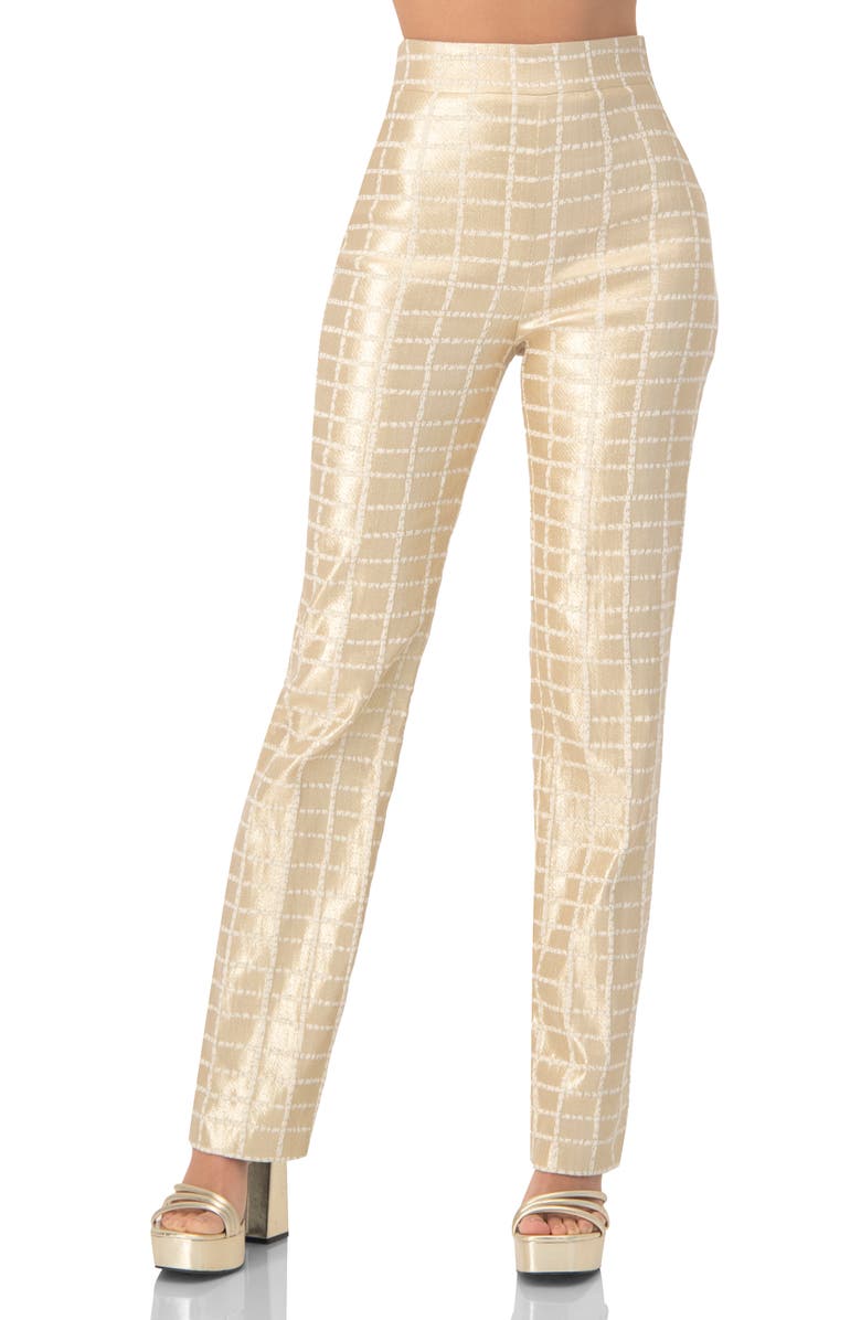IVONNE High-Waisted Metallic Check Pants, Main, color,
