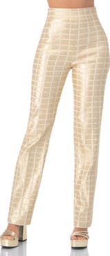 IVONNE High-Waisted Metallic Check Pants