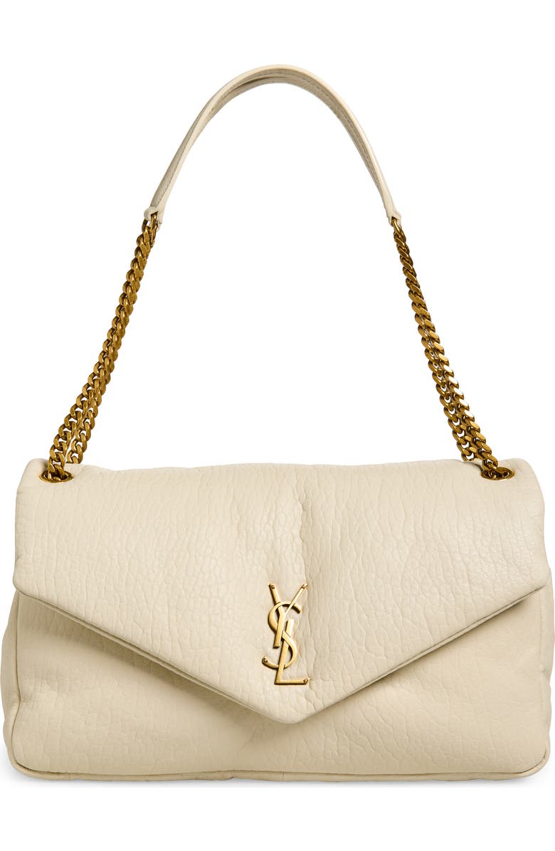 Saint Laurent Large Calypso Leather Shoulder Bag, Main, color, Crema Soft