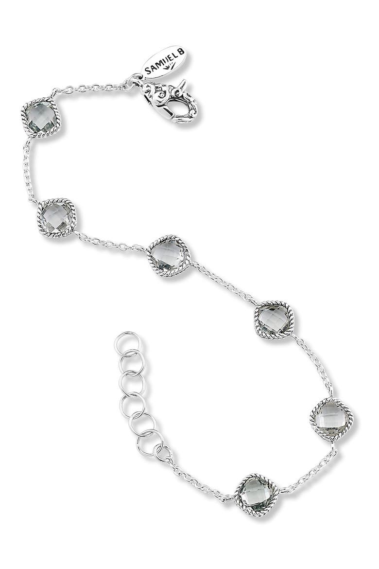 Sterling Silver Cushion Cut Semi-Precious Stone Station Bracelet, Alternate, color, WHITE