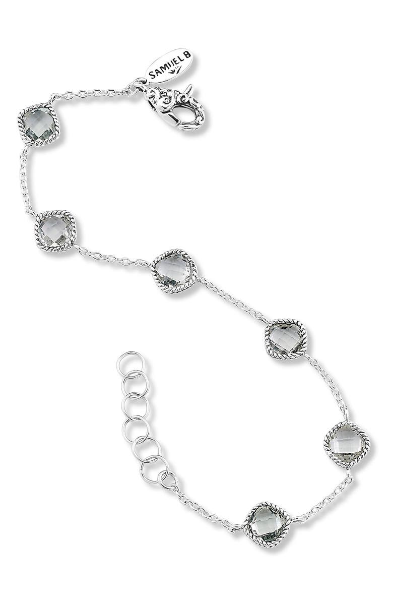 SAMUEL B. Sterling Silver Cushion Cut Semi-Precious Stone Station Bracelet, Alternate, color, White