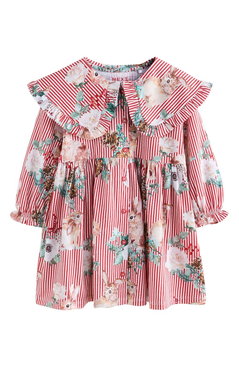 NEXT Kids' Bunny Stripe Long Sleeve Cotton Dress, Main, color, Multi