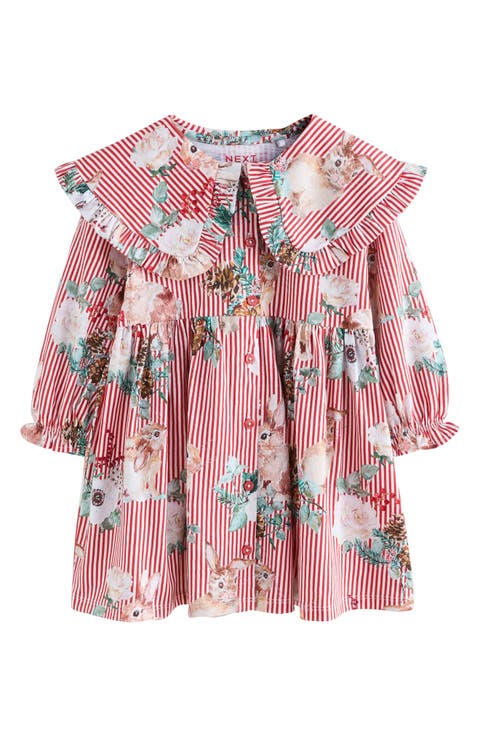 Kids' Bunny Stripe Long Sleeve Cotton Dress (Toddler & Little Kid)