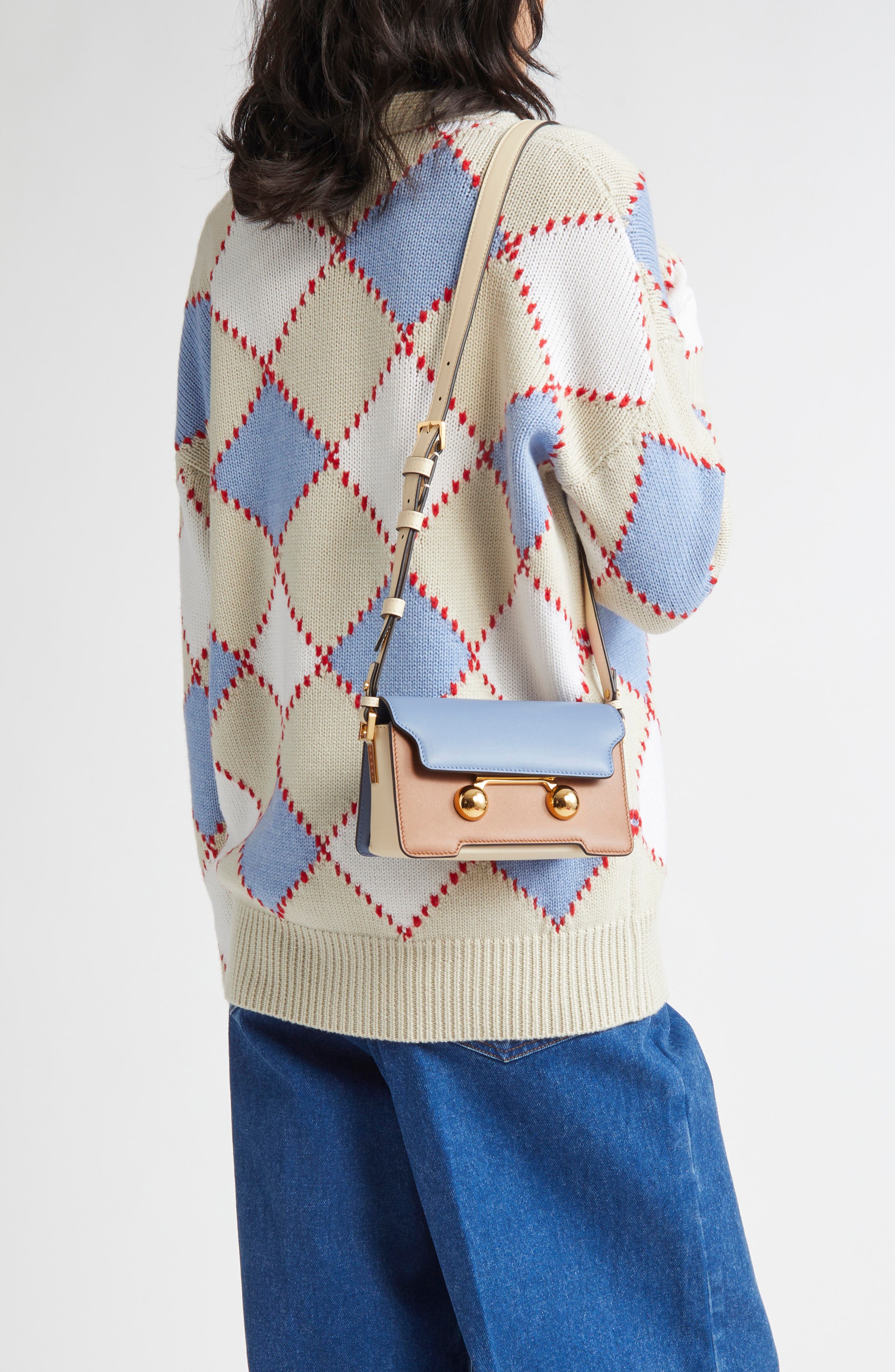 Marni Mini Trunkaroo Colorblock Leather Shoulder Bag, Alternate, color, Opal/Cinnamon/Shell