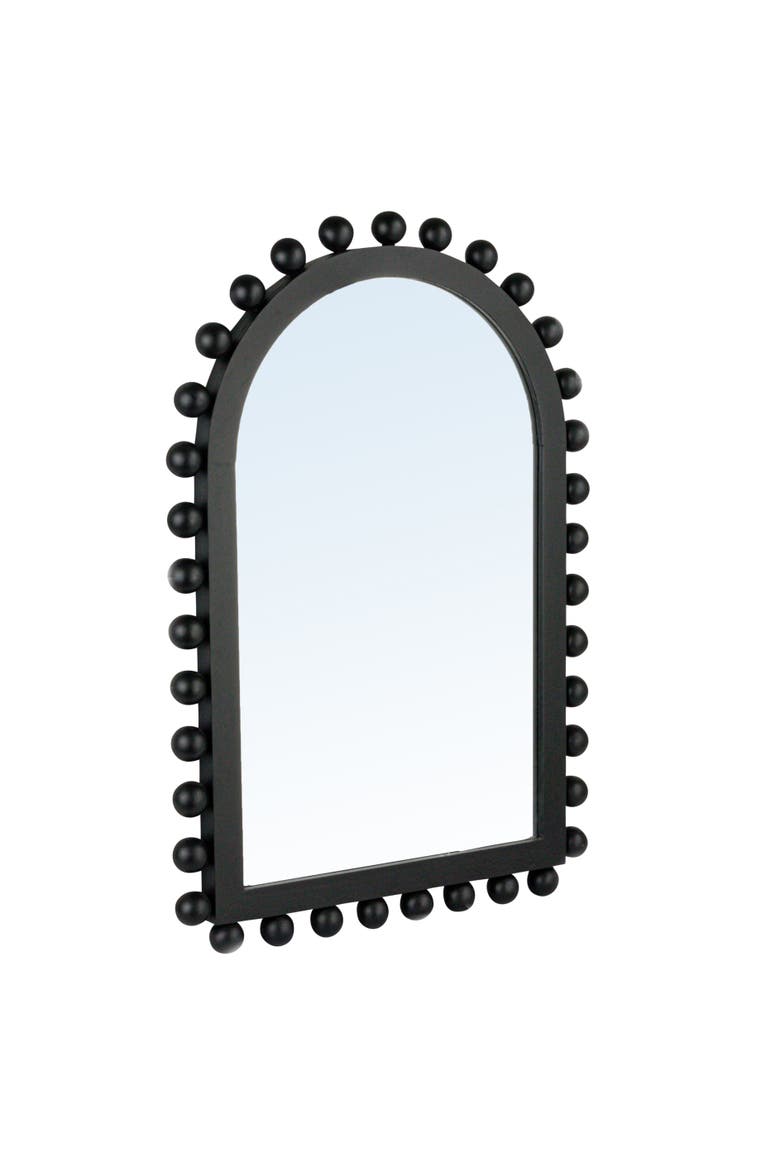 Boho-Southwestern Black Firwood Arched Wall Mirror, Black, Main, color, Black