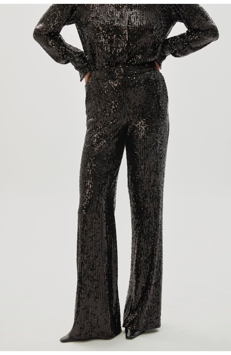 Exquise Arvid Pants  Sequin Embellished Lined Wide Leg Pants, Alternate, color, Black