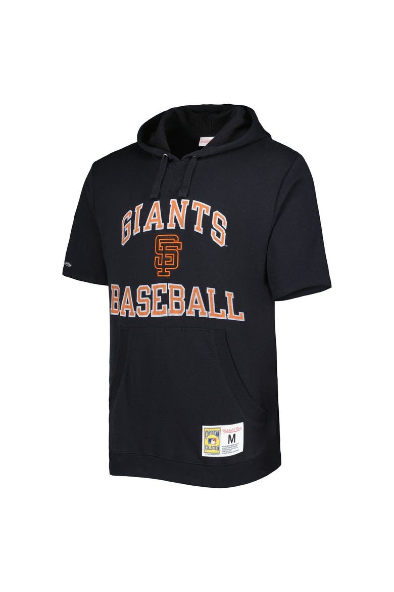 Men's Mitchell & Ness Black San Francisco Giants Cooperstown Collection Washed Fleece Pullover Short Sleeve Hoodie, Alternate, color, Black