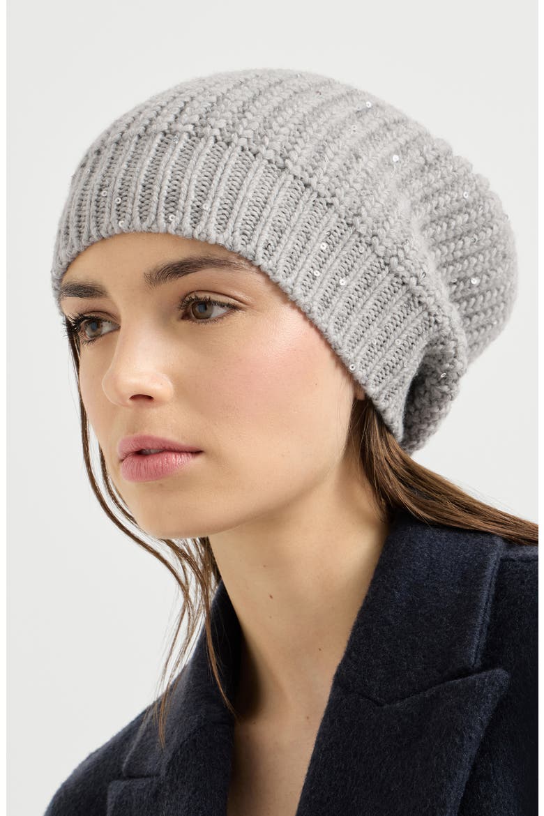 Cashmere and silk Diamond yarn knit beanie, Alternate, color, Pebble