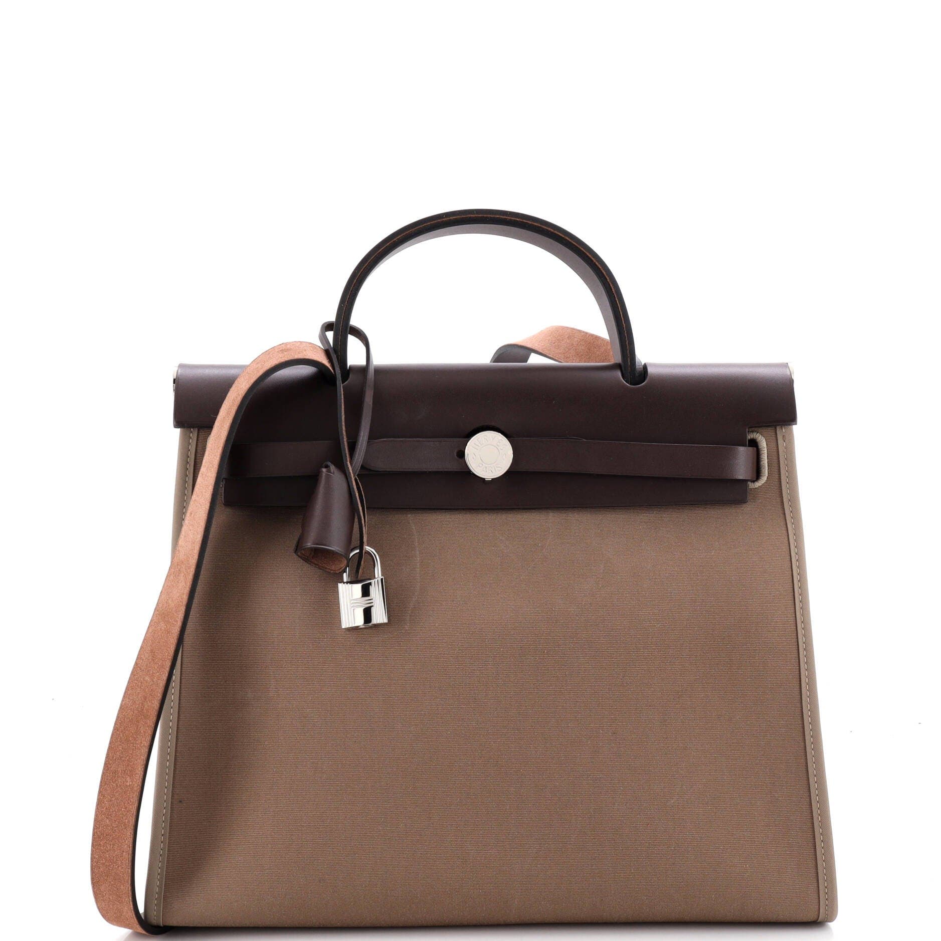 Pre-Owned Hermes Herbag Zip Leather and Toile 31, Main, color, Etoupe